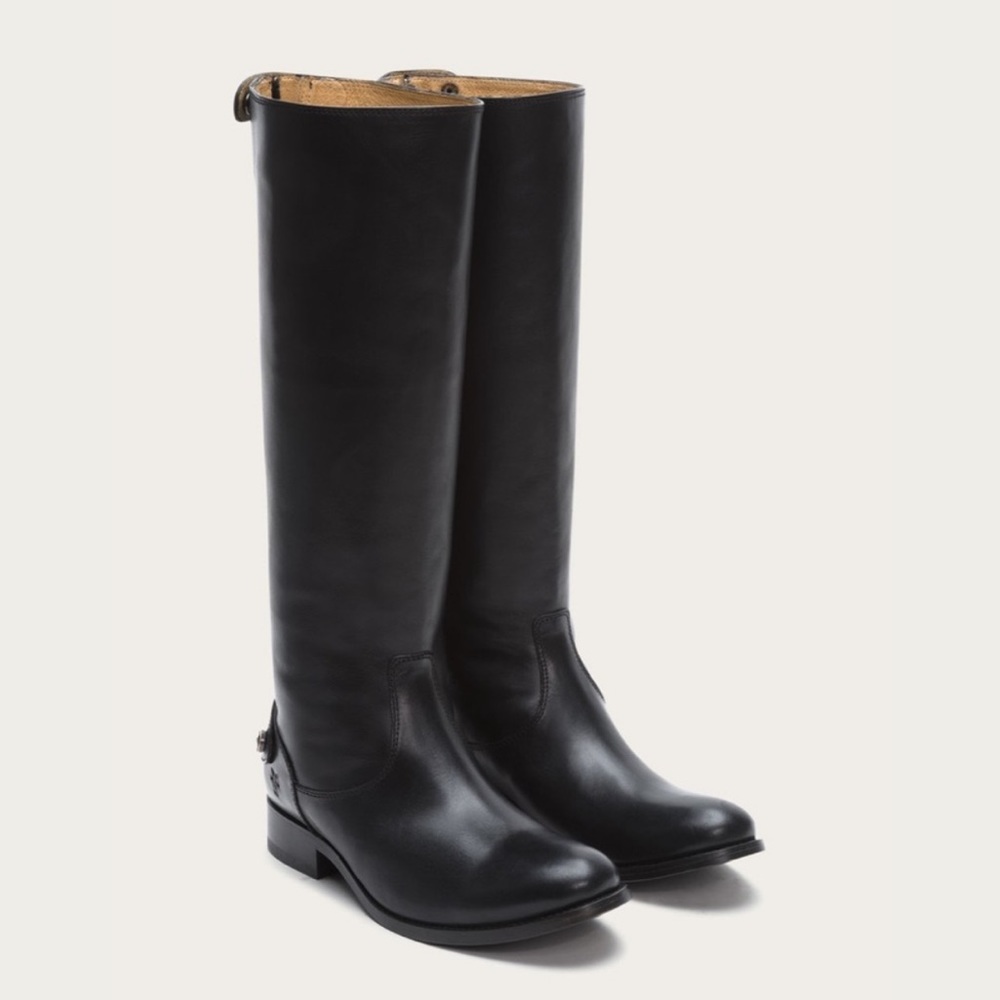 Frye Melissa Tall Leather Boots Black Back Zip 6